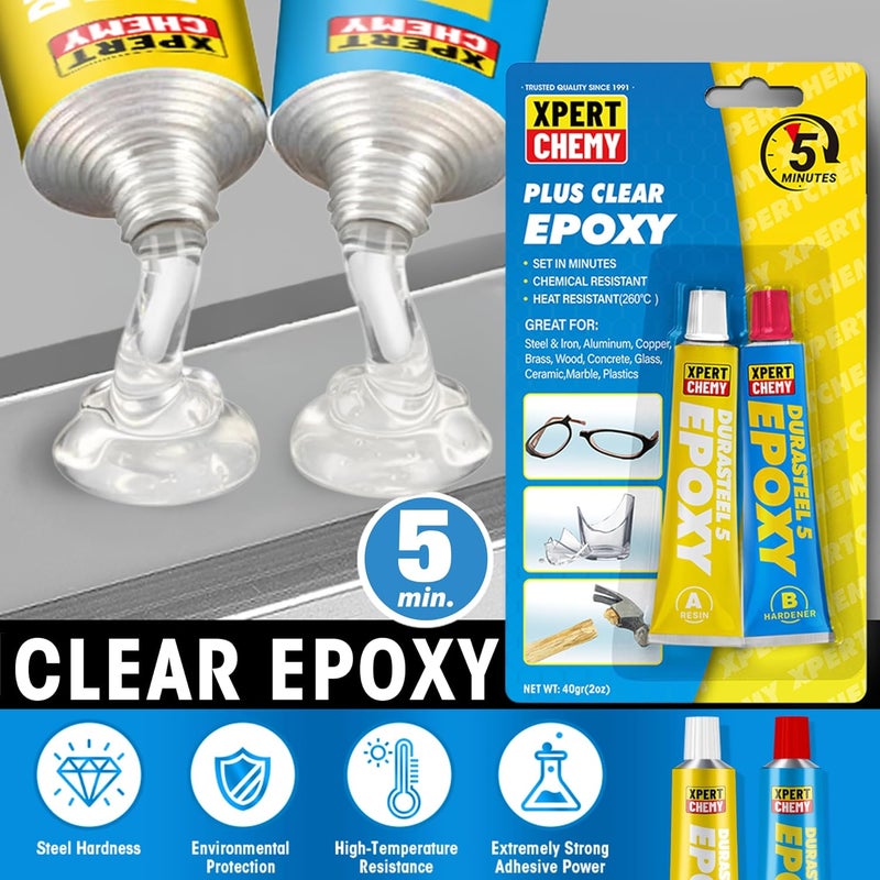 XPERTCHEMY 2 Part Epoxy Glue, 5 Minute Epoxy Adhesive, Rapid Cure Golf, Wood, Plastic and Metal etc, Waterproof & Extra Strength, High Temperature Resistance, 2 x 20g, Clear - Image 3